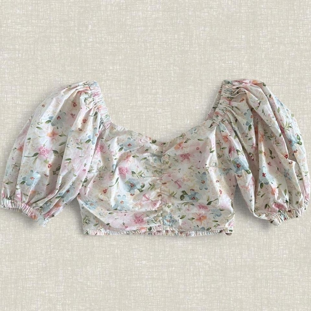 Abercrombie & Fitch Floral Puff Sleeve Crop Top Sweetheart Smocked Back Medium